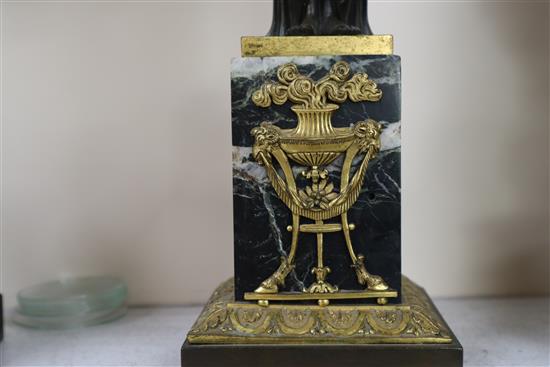 A pair of 19th century French classical revival bronze and ormolu candelabra, H.19in.